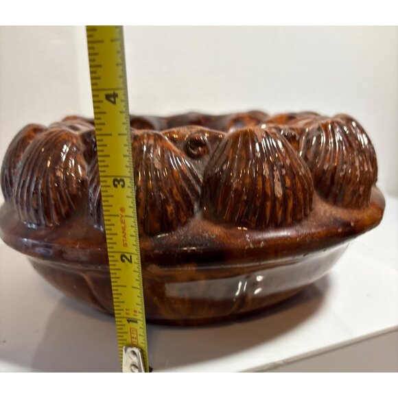 Antique Spittoon Rockingham Glazed Pottery Ceramic With Shell Design Large 8" - Picture 8 of 8